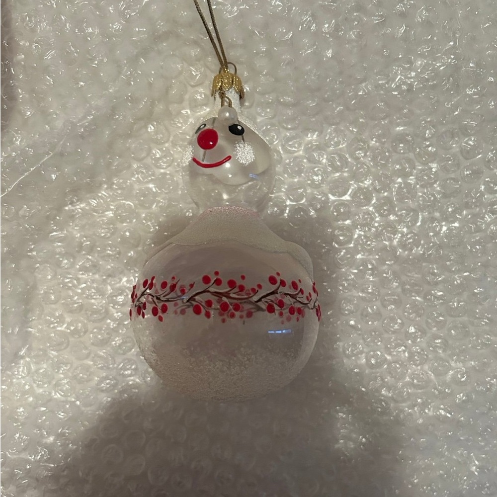 Festive Snowman Glass Ornament - Red Accents